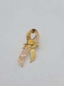 Vintage Avon Breast Cancer 1993 Pink Ribbon Pin Awareness Gold Tone