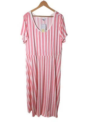 LuLaRoe Dress Women's Size 3XL Pink White Stripes Maxi Short Sleeve Stretch NEW - Image 1 of 4
