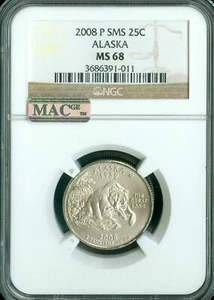 2008 P ALASKA QUARTER NGC MS68 SMS PQ 2ND FINEST REGISTRY MAC SPOTLESS * - Picture 1 of 4