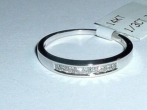 14K WHITE GOLD PRINCESS DIAMOND WEDDING BAND RING - Picture 1 of 2