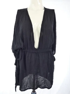 Beach Cover Up Dress ASOS Black Tunic Summer Blouse Deep V Neck Size UK 12 - Picture 1 of 12
