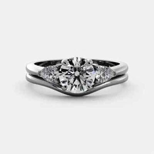 Engagement Ring Set 1.30 Ct IGI GIA Lab Grown Round Cut Diamond 14k White Gold - Picture 1 of 6