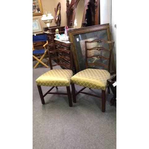 Vintage English Chippendale Style Mahogany Ribbon Back Dining Chairs - Set of 2 Cover