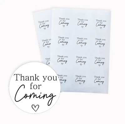 24 x 37mm Blanco Redondo Gracias por venir - Pegatinas Fiesta Adulto Niños Fiesta o Foto 1 de 2