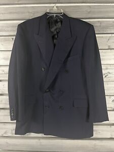 Vtg 90s Hickey Freeman Double Breasted Wool Blazer Jacket Mens 44R Navy Blue