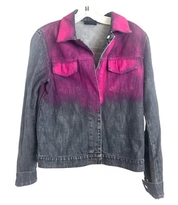 Fendi Womens Ombre Denim Jacket Pink & Black Gradient snaps size 8 medium M Med - Picture 1 of 5