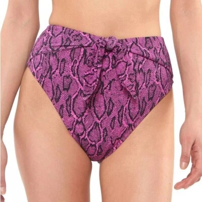 Jessica Simpson Pink Snake Print High Waist Bikini Bottom Sz Small Tie Front NEW - Image 1 of 4