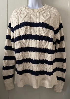 Suéter Vineyard Vines Pescador a Rayas Cuello Redondo Malvavisco Azul Marino Grueso Talla M Foto 1 de 4