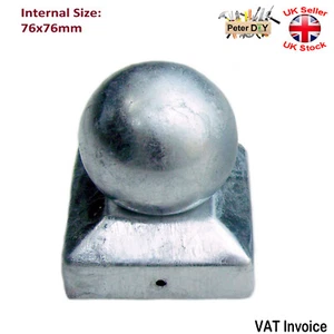 Tapas de poste de puerta de metal cuadrado galvanizado brida tamaño 76x76 mm parte superior de bola - Imagen 1 de 1
