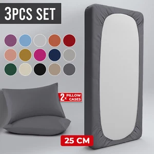 3pc Fitted Sheet Set Extra Deep 25cm Luxury Mattress Bed Sheets With Pillowcases - Picture 1 of 113