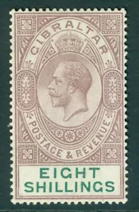 SG 101 Gibraltar 1921-27. 8/- Púrpura y verde opaco. Un prístino muy ligero... - Imagen 1 de 1