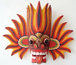 Stunning Handmade Wooden Traditional Tiki Fire Mask Decor 10" Wooden Sculpture - Picture 1 of 12