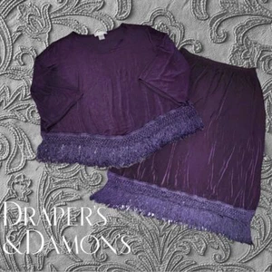 VTG Drapers & Damons Vintage Slinky Fringe Skirt Set w/ Matching Scarf Plum PXL - Picture 1 of 13