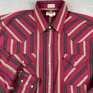 VTG Ely Cattleman Shirt Mens XL Tall Red Pearl Snap Western Cowboy Striped 17.5 - Picture 1 of 9