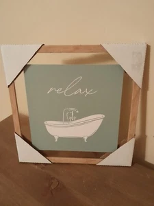 “Relax" 10" X 10" Frosted Glass Wall Decor Bathroom Seafoam Green NEW - Picture 1 of 5