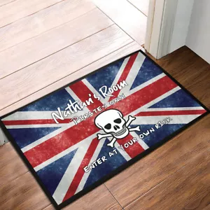 Personalised Kids Teenagers room Union Jack Flag label door mat 60 x 40 cm  - Picture 1 of 4