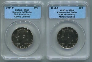 2014-P & 2014-D Kennedy 50 Cent / Half Dollar 50th Anniversary Graded ANACS SP68 - Picture 1 of 2