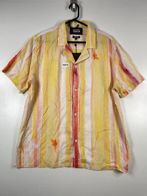 BNWT Native Youth Mens Striped Button Up Short Sleeve Shirt Yellow Raze Sz M - Image 1 of 4