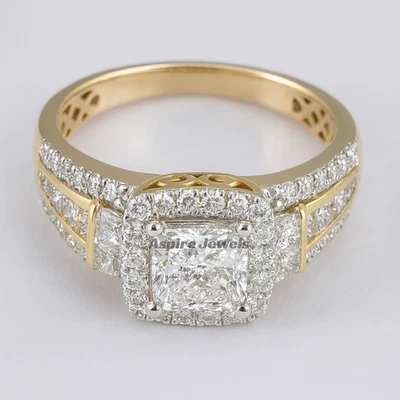 2.75Ct Princess Cut D/VVS1 Moissanite Engagement Ring Solid 14K Yellow Gold - Image 1 of 4