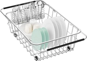 Large Dish Drainer Rack in Sink Adjustable, Expandable 304 Stainless Steel Me... - Picture 1 of 7