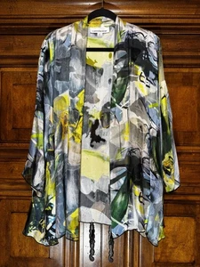 Caroline Rose Jacket Womens L Silky Sheer Open Front Abstract Print Made USA EUC - Picture 1 of 7