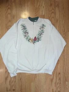 Christmas Sweatshirt / Sweater Cardinals Birds Hanes Sweatshirt Vintage 90s 2xl - Picture 1 of 4