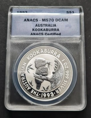 1 oz Silver 1993  ANACS  MS 70 DCAM Australian Kookaburra $1 Coin - Image 1 of 3