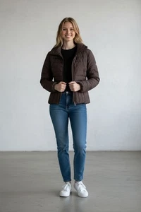 Kenneth Cole Reaction Brown Down & Feather Filled Puffer Jacket Size M Womens - Picture 1 of 6