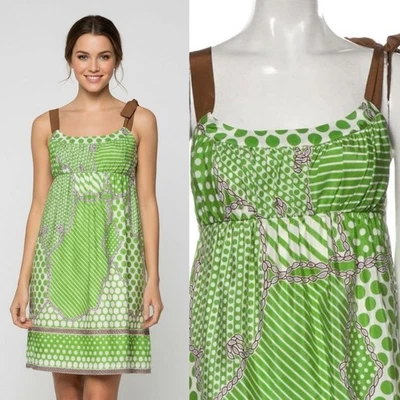 Mini Vestido Tibi Seda Lunares Rayas Verde Lazo Boho Cottagecore Talla 6 Foto 1 de 4