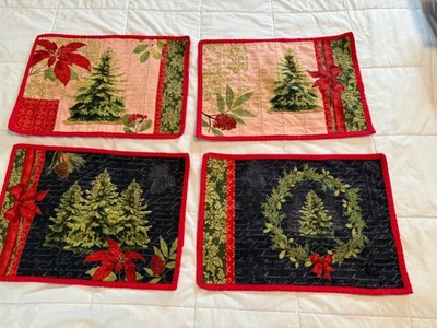 4 Handcrafted Quilted Postel  Carte French Country Christmas Placemats Tree - Image 1 of 4