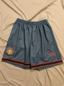 VTG 90s Manchester United Umbro 1995/96 Away Football Soccer Shorts Mens XS/S - Picture 1 of 9