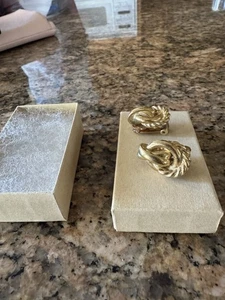Vintage Signed BURBERRYS Gold Tone Clip On Earrings - Picture 1 of 6