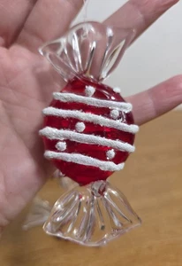 Vintage Red White Hard Plastic White Flocked Candy Pieces Ornaments Christmas - Picture 1 of 10