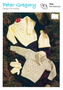 Peter Gregory Aran Knitting Pattern Copy – 904 Snow Goose – Sweaters, Hat & Mitt - Picture 1 of 3