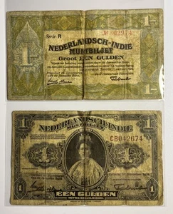 Indias Holandesas 1 florín 1919, 1920 muntbiljet Juego de dos buen estado - Imagen 1 de 17