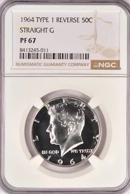 1964 TYPE 1 Kennedy Half Dollar Proof NGC PF 67 PR67 Straight G Coin 50C - Image 1 of 2