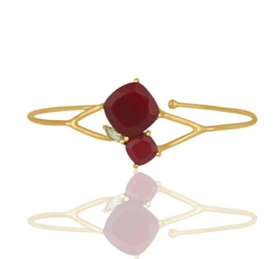 Ruby-Peridot Cuff Bangles Gold Plated Elegant, Classic, Wedding, Handmade, Gift - Image 1 of 4