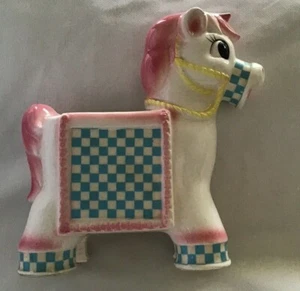 Planter Nursery Pony Ardco Japan Mid Century Blue Checker Big Eyed Vtg Baby Room - Picture 1 of 12