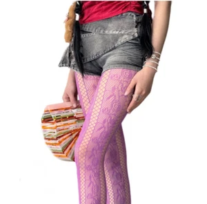 Y2k French Vintage Hollow-Out Rose Fishnet Stockings Pantyhose - Picture 1 of 3