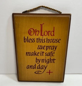 Vintage religiöse Holztafel Wandbehang "Oh Herr segne dieses Haus" westdeutsch - Bild 1 von 4