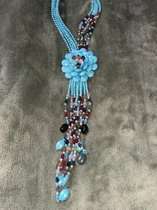 JOAN RIVERS TURQUOISE HOWLITE & MULTICOLOR CRYSTAL "STARLET" NECKLACE 20" - Picture 1 of 8