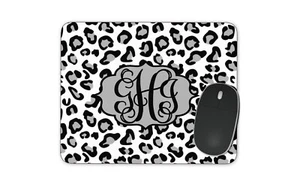 White Leopard Cheetah Mouse pad Custom Monogram Personalized Name Initials - Picture 1 of 3