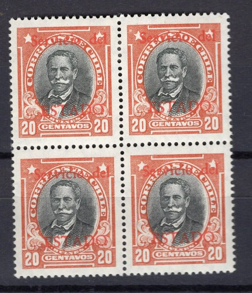 CHILE 1930-36 SERVICIO DEL ESTADO Sc.O30 BULNES block of 4 2 MNH/ 2 MH - Image 1 of 1