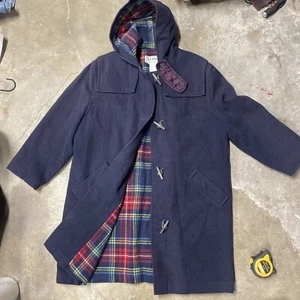Mängel* Vintage LL Bean Long Coat Herren Navy Blau Kapuze Wollmischung Knebel - Bild 1 von 22