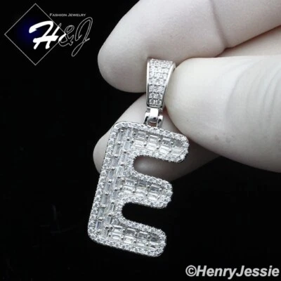 HOMBRE MUJER PLATA ESTERLINA 925 BLING BAGUETTE CIRCONITA INICIAL LETRA "E" COLGANTE*SP412 Foto 1 de 4