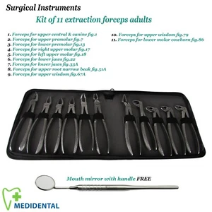 Kit Of 11 Surgical Instruments Tooth Extracting Forceps For Adults Oral Surgery - Picture 1 of 13