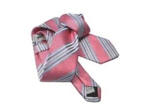 Cravate Rayé Rose Riga Bleu Et Blanc Slim Classique Cravate De Soie - Picture 1 of 4