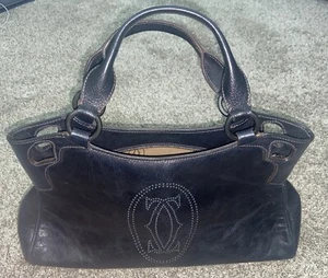 Cartier Marcello de Cartier Handbag Shoulder Bag Black Leather Tote Bag 2C Logo - Picture 1 of 23