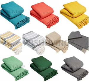 LARGE SIZE 100% COTTON WOVEN SOFA BED SETTEE THROW COVER CHAIR BEDSPREAD BLANKET - Picture 1 of 70