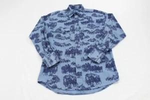 Vintage Wrangler Western Hemd Gr. M Cowboys Pferd Wagen Print Pearl Snap Cuff - Bild 1 von 9